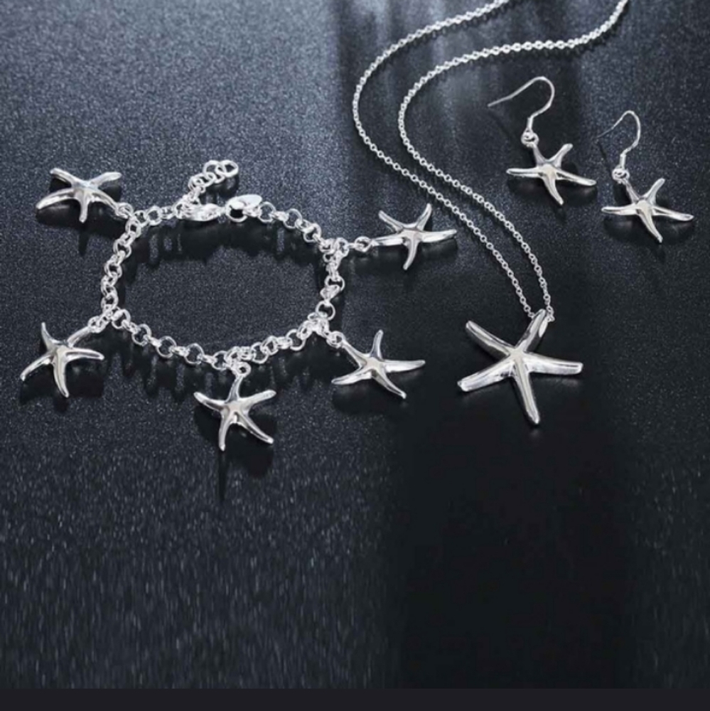 Starfish charm bracelet and necklace and earrings
